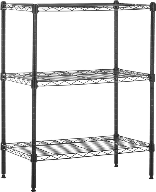 Basics 3-Shelf Narrow Storage Unit With Height Adjustable Shelves and Levelling Feet, 340 kgs Max Weight, Black, 34 cm D x 58.9 cm W x 76.2 cm H