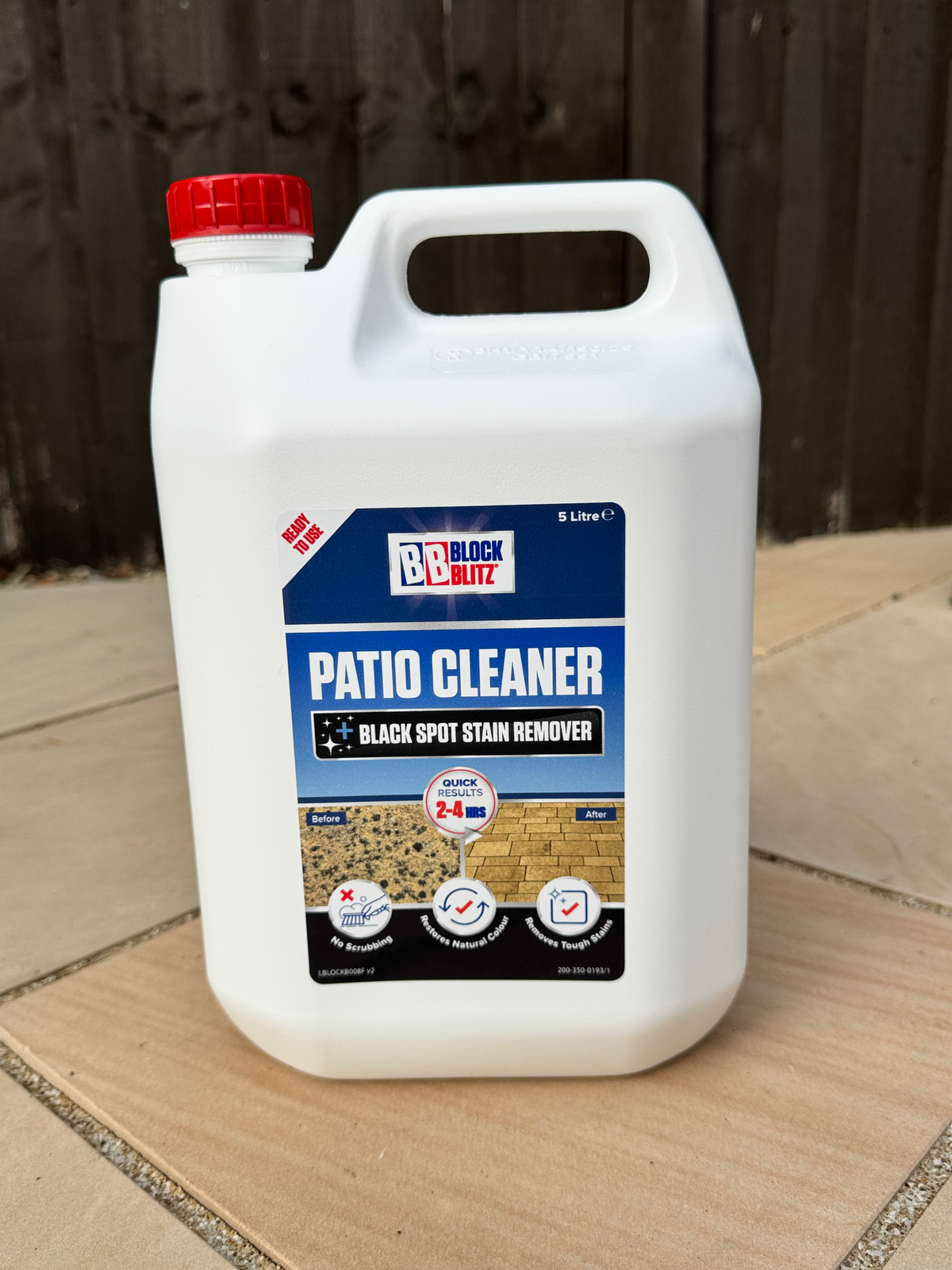 Block Blitz Patio Restorer 5L in use on garden paving