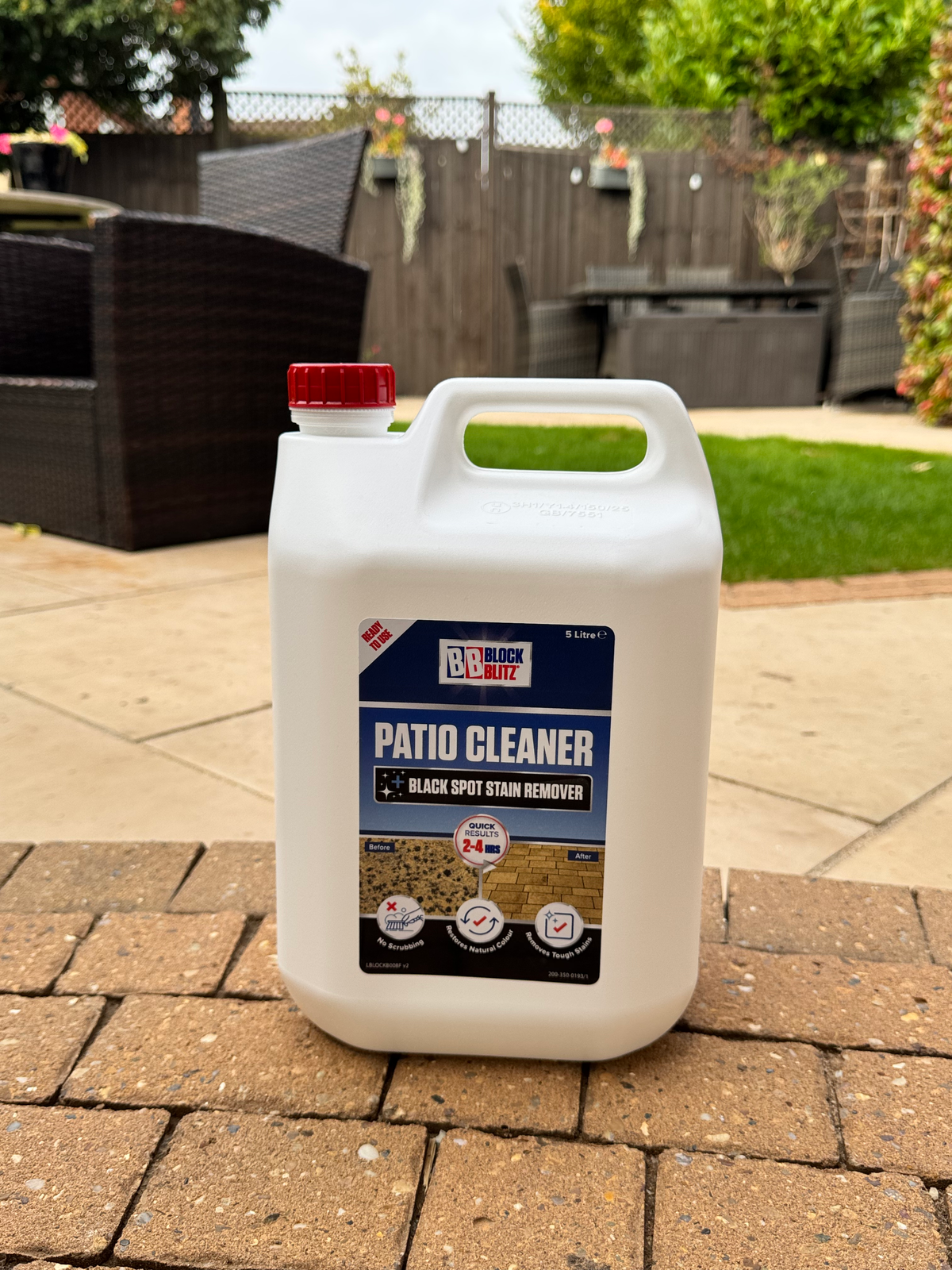 Block Blitz Patio Cleaner Black Spot Stain Remover on a patio