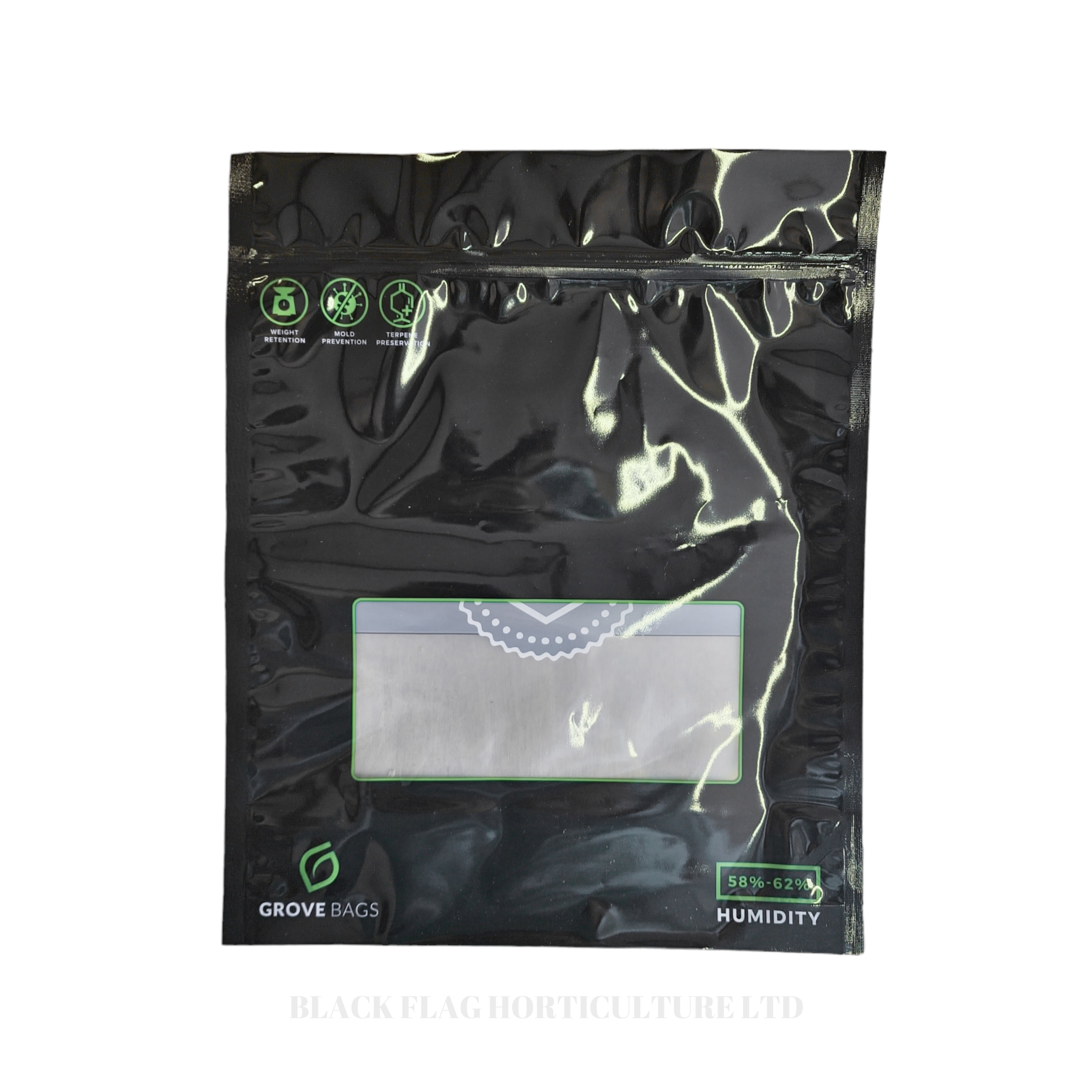 Grove Bags - Windowed Black - Odourless Terploc Technology  (Resealable Curing)
