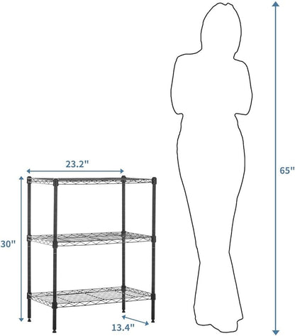 Basics 3-Shelf Narrow Storage Unit With Height Adjustable Shelves and Levelling Feet, 340 kgs Max Weight, Black, 34 cm D x 58.9 cm W x 76.2 cm H