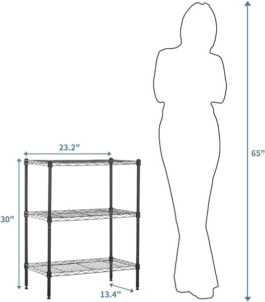 Basics 3-Shelf Narrow Storage Unit With Height Adjustable Shelves and Levelling Feet, 340 kgs Max Weight, Black, 34 cm D x 58.9 cm W x 76.2 cm H