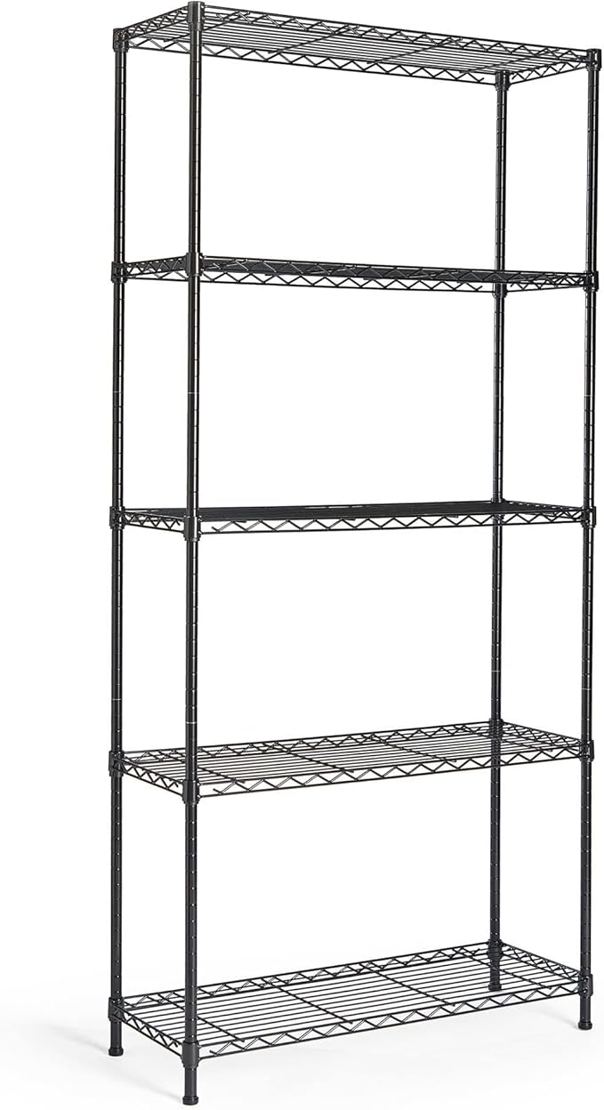 VonHaus - 5 Tier Wire Shelving Unit (Black Powder Coated Metal Shelf)