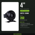 Vortex inline fan 4 inch 100mm, 350m³/hr