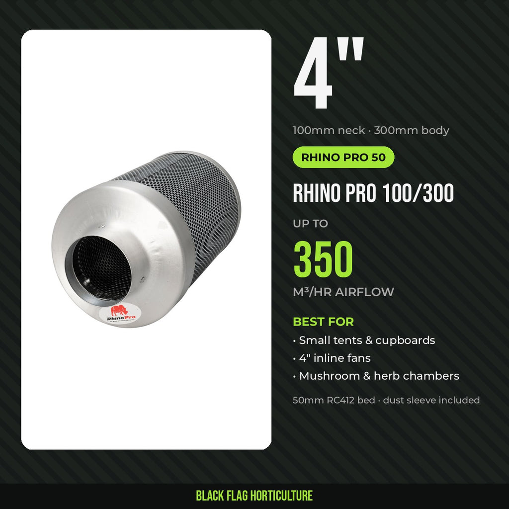 Rhino Pro 100/300 4 inch carbon filter, 350m³/h