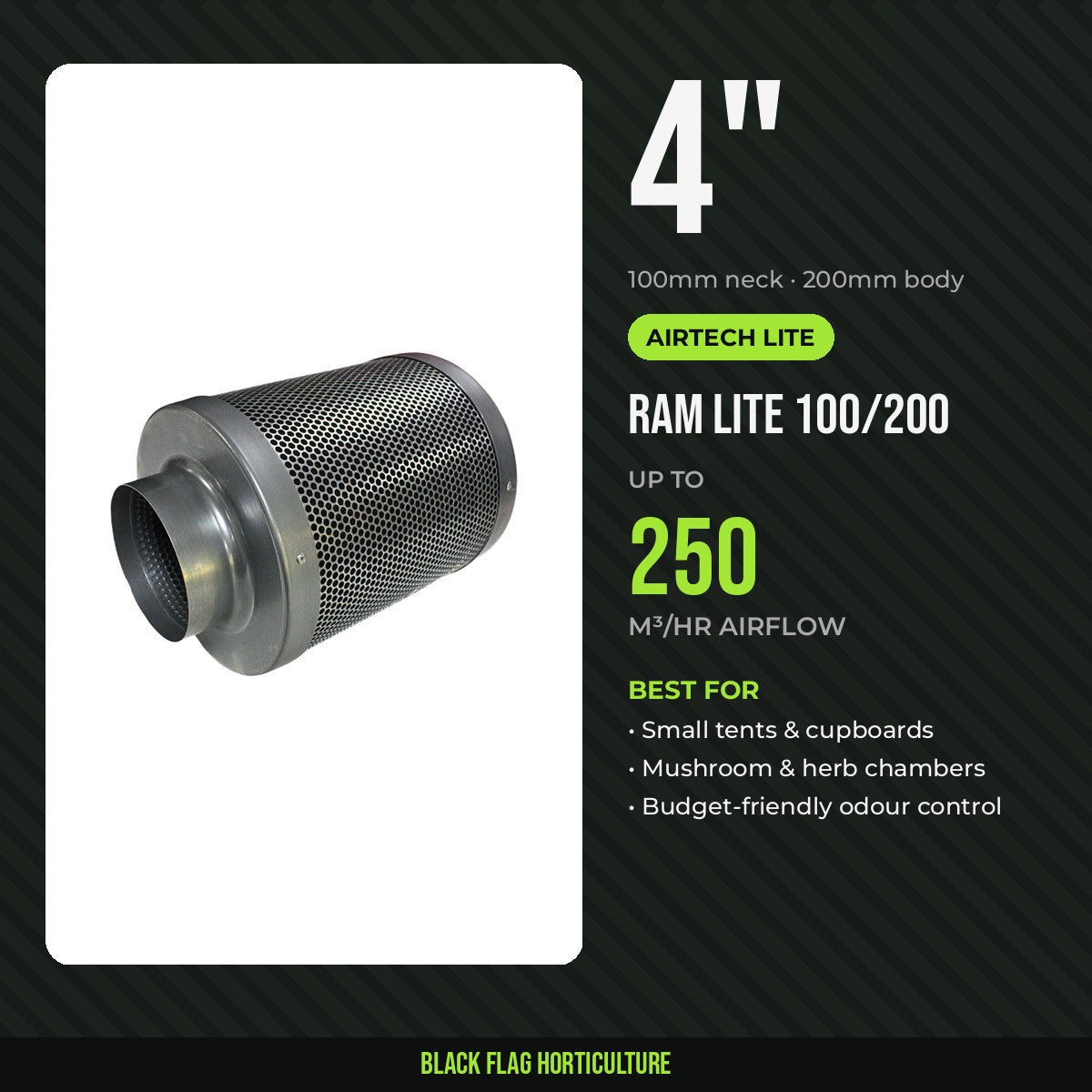 RAM AirTECH LITE 100/200 4 inch carbon filter, 250m³/hr