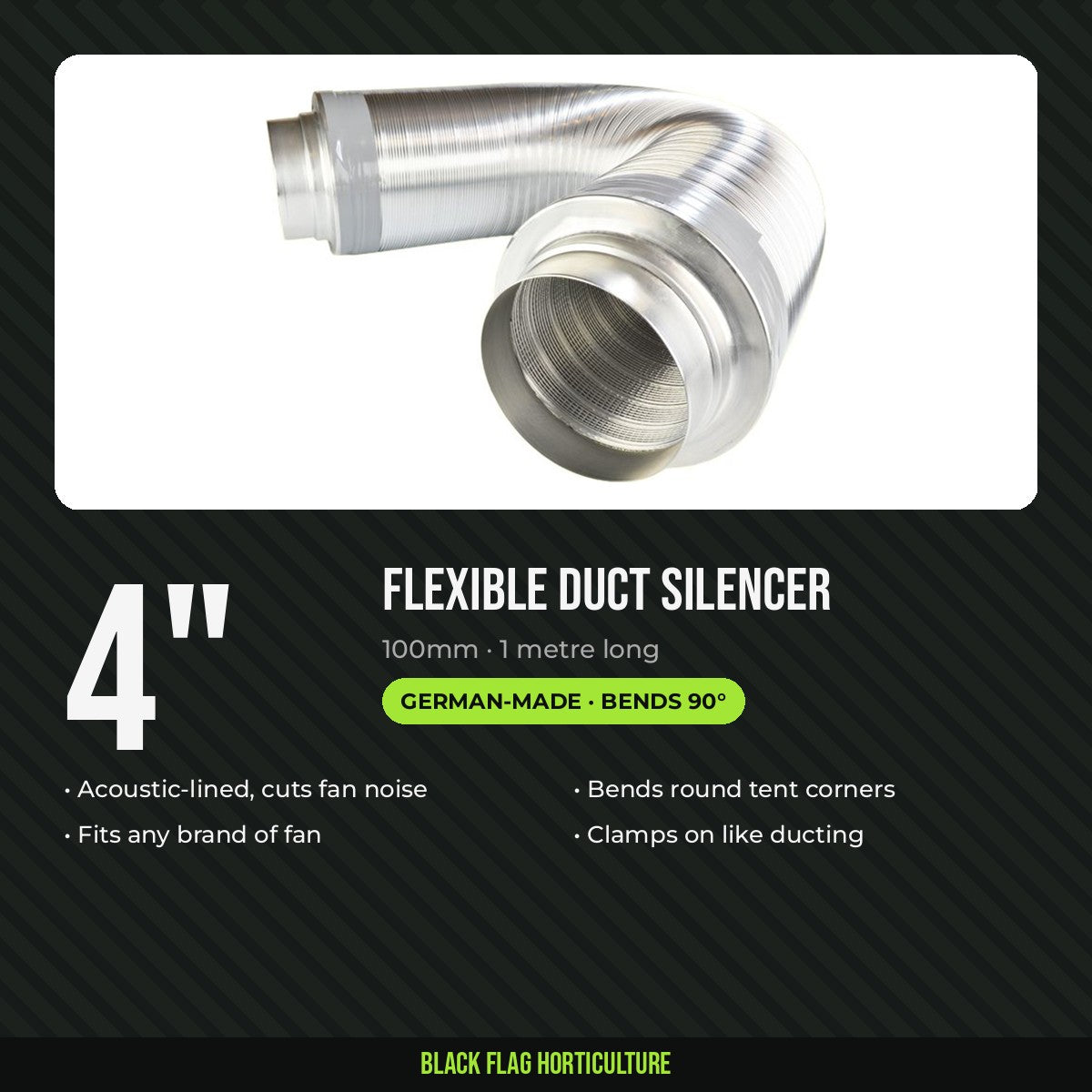 Flexible duct silencer 4 inch 100mm, 1 metre
