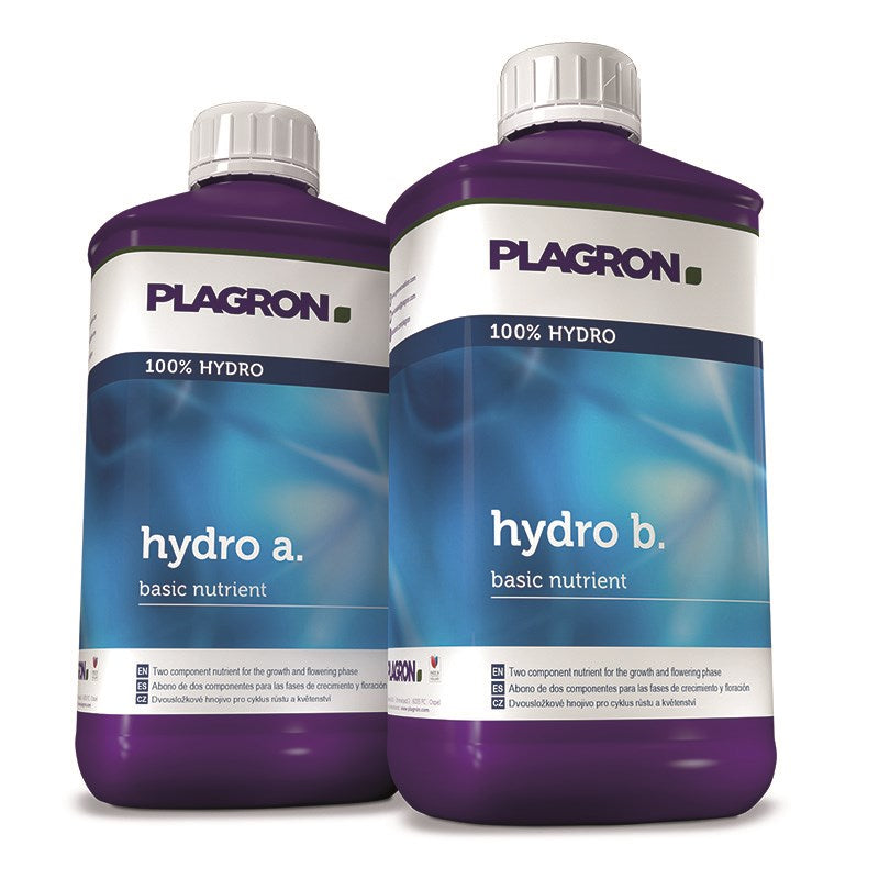 Plagron Hydro A&B two-part hydroponic nutrient bottles