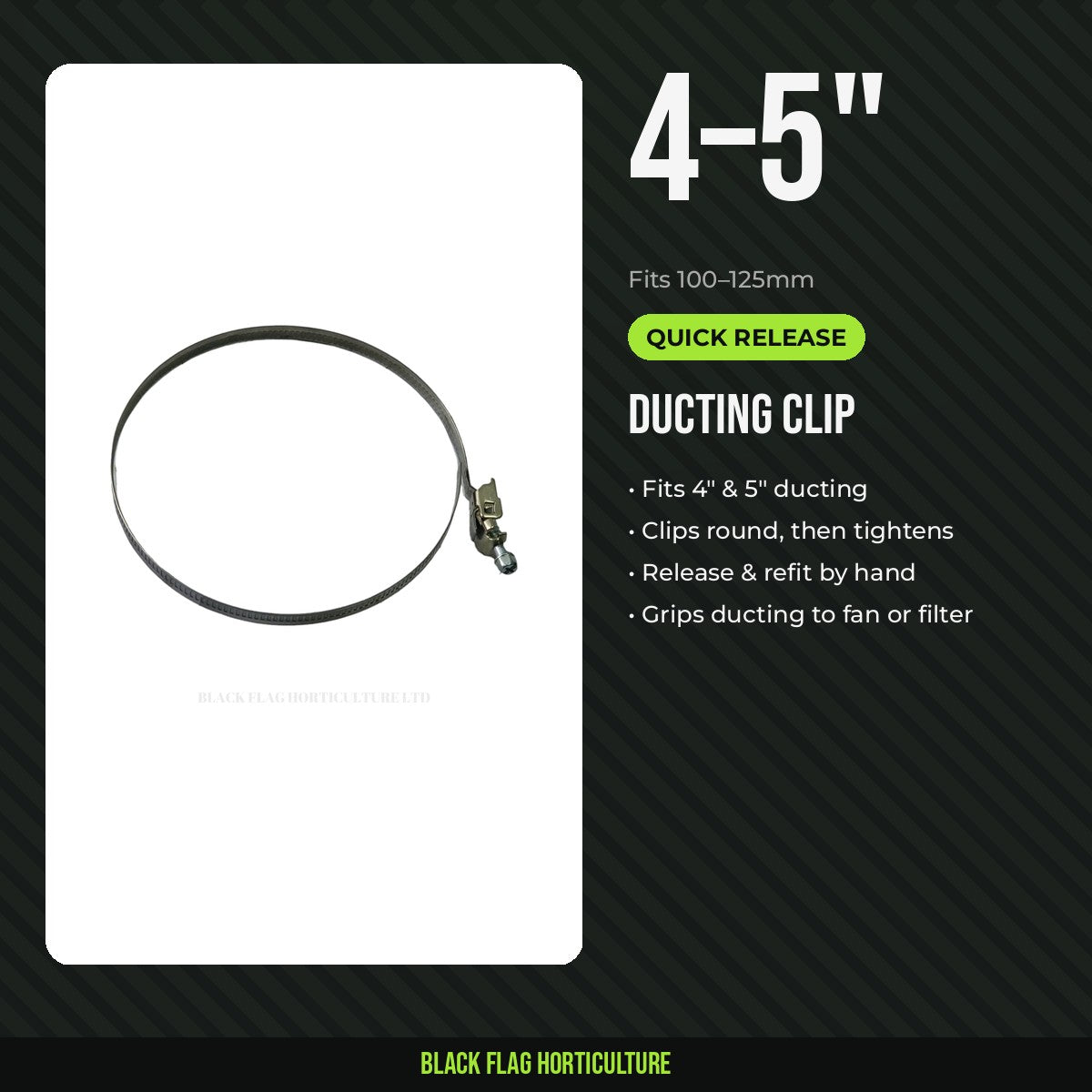Quick release ducting clip for 4 to 5 inch ducting