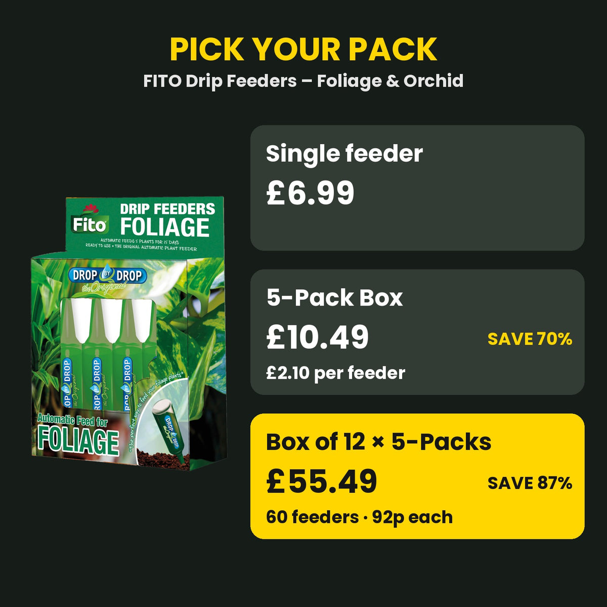 FITO drip feeders price guide – single vs 5-pack vs box of 60