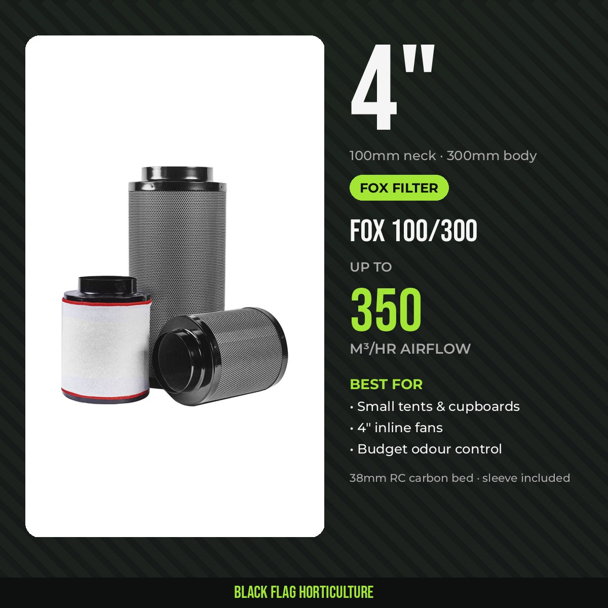 Fox 100/300 4 inch carbon filter, 350m³/h