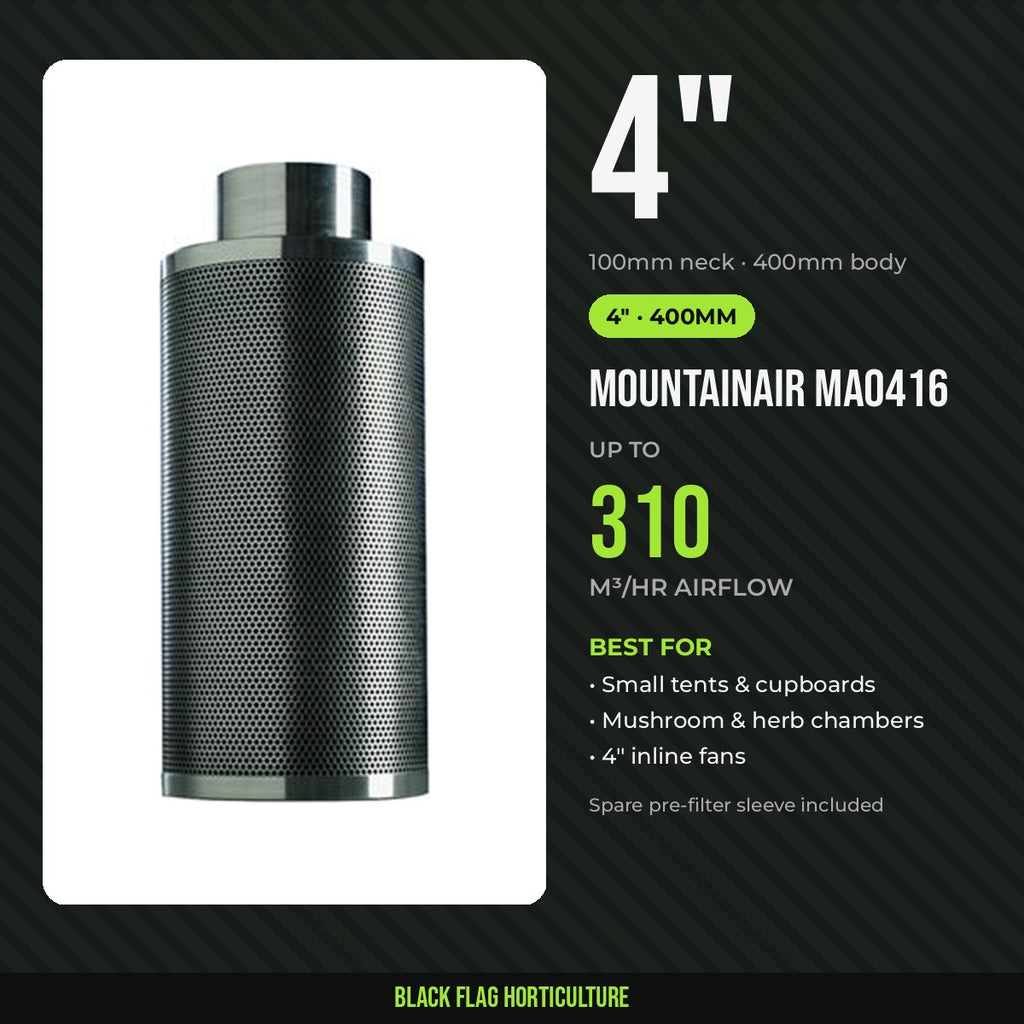 MountainAir MA0416 4 inch carbon filter, 100x400mm, 310m³/hr