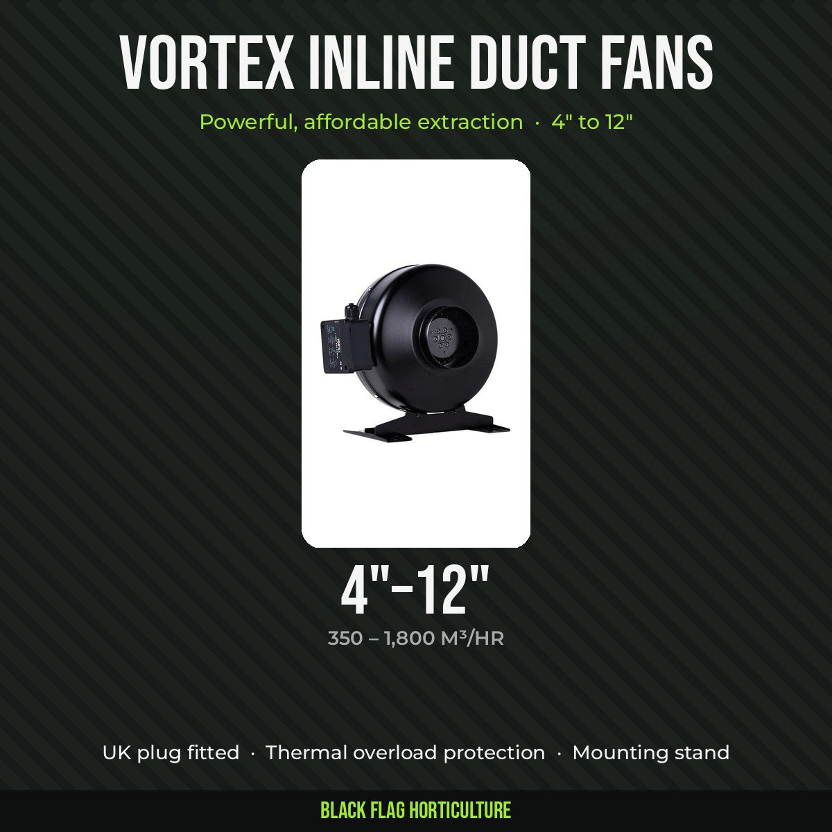 Vortex inline duct fans, 4 to 12 inch