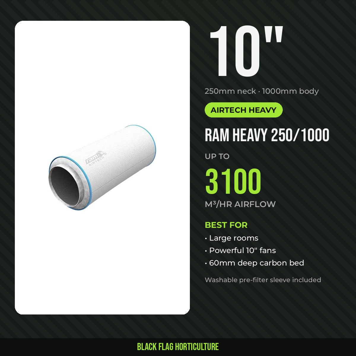 RAM AirTECH HEAVY 250/1000 10 inch carbon filter, 3100m³/hr