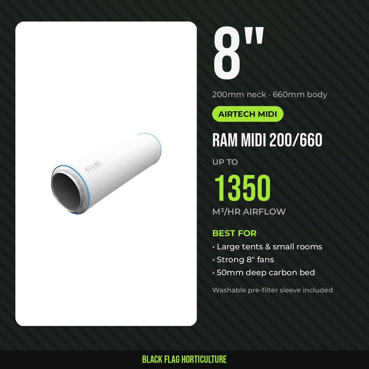 RAM AirTECH MIDI 200/660 8 inch carbon filter, 1350m³/hr