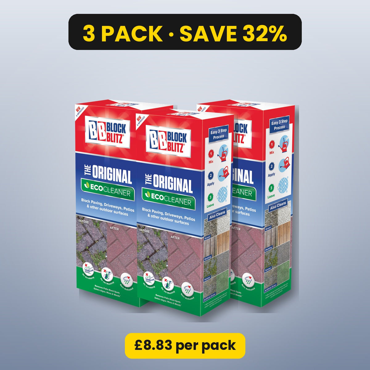 Block Blitz Eco Cleaner powder – 3 pack, save 32%