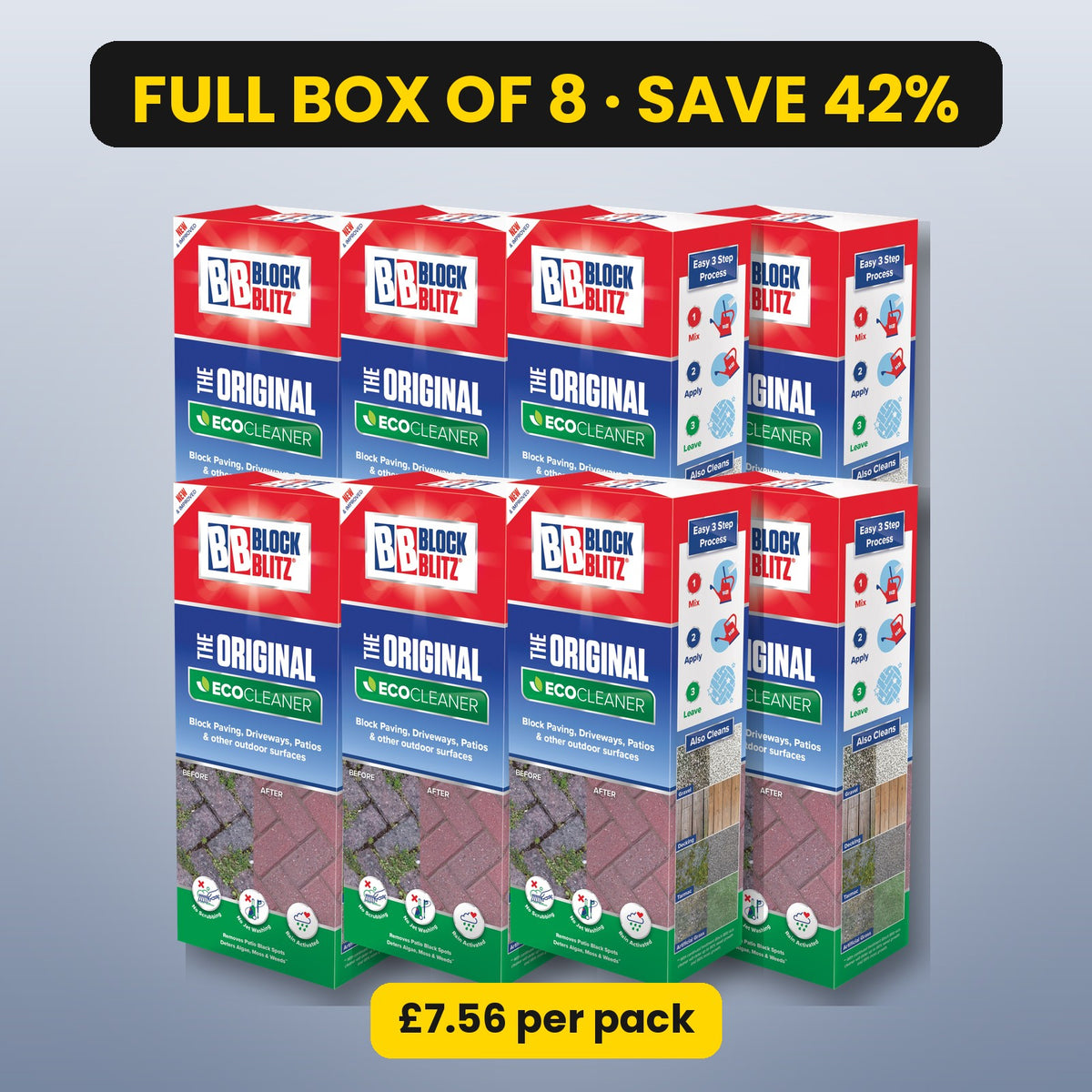Block Blitz Eco Cleaner powder – full box of 8, save 42%