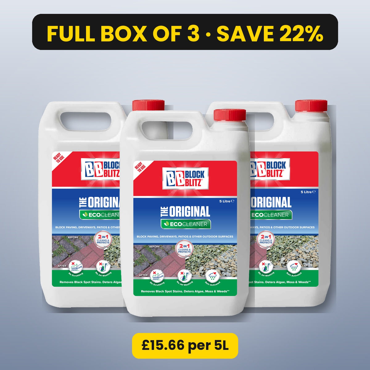 Block Blitz Eco Cleaner 5L ready to use – box of 3, save 22%