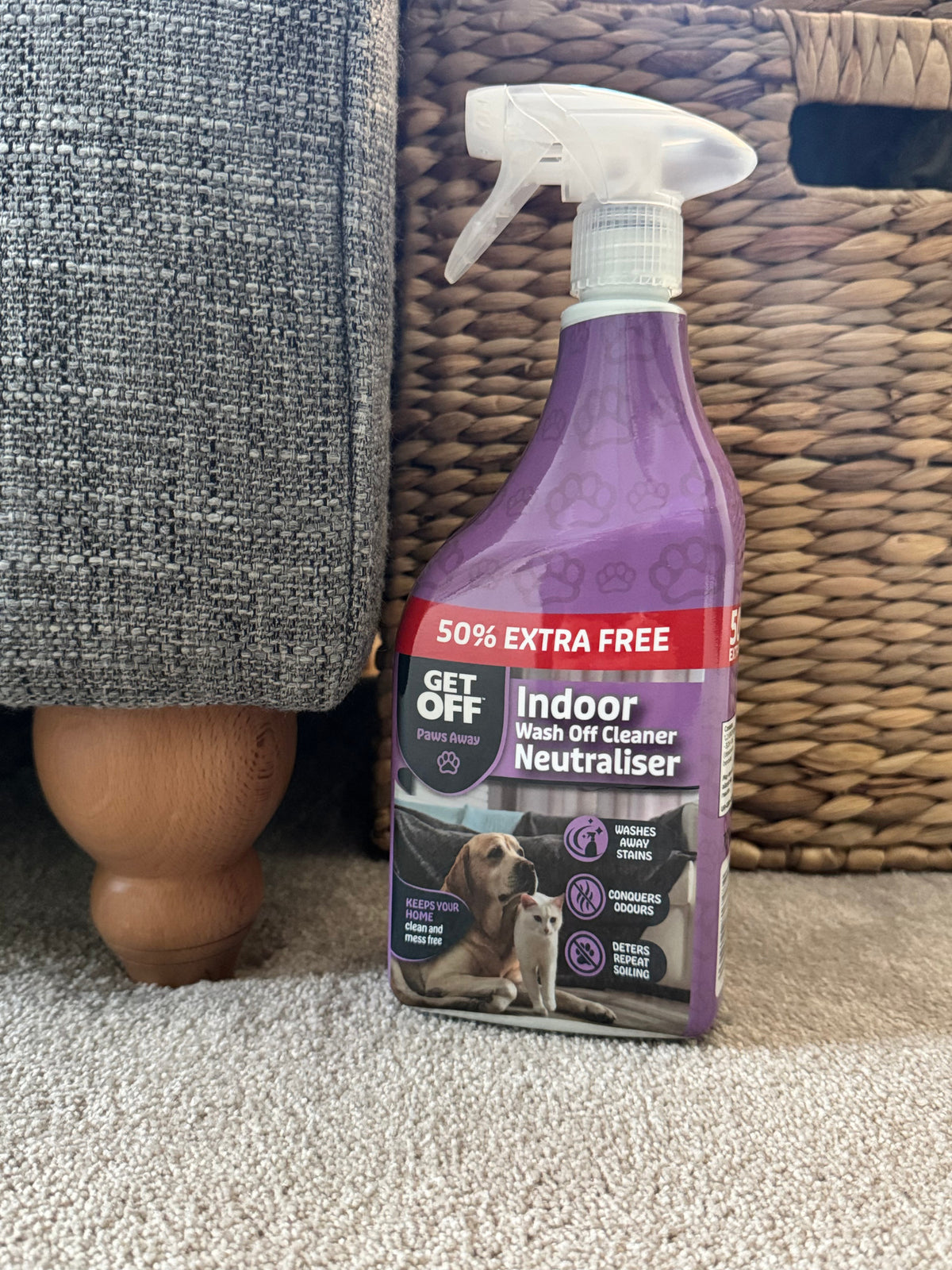 Wash Off Indoor next to a sofa