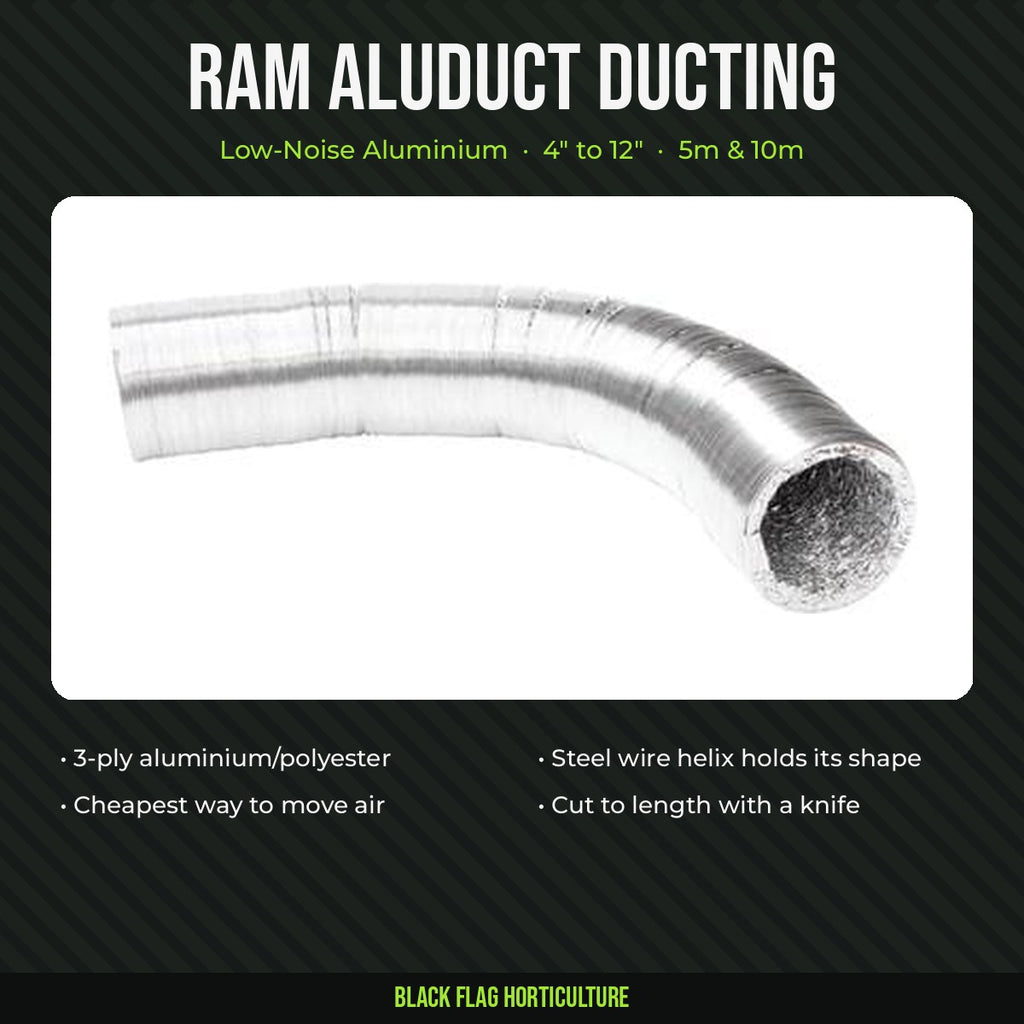 RAM Aluduct low-noise aluminium ducting, 4 to 12 inch, 5m and 10m