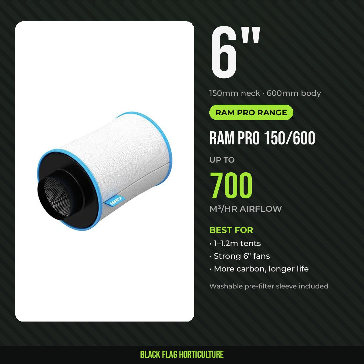 RAM Pro 150/600 6 inch carbon filter, 700m³/hr