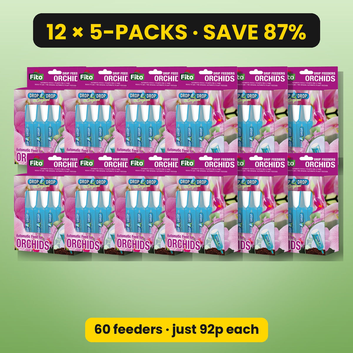 FITO Orchid drip feeders – box of 12 x 5-packs, 60 feeders