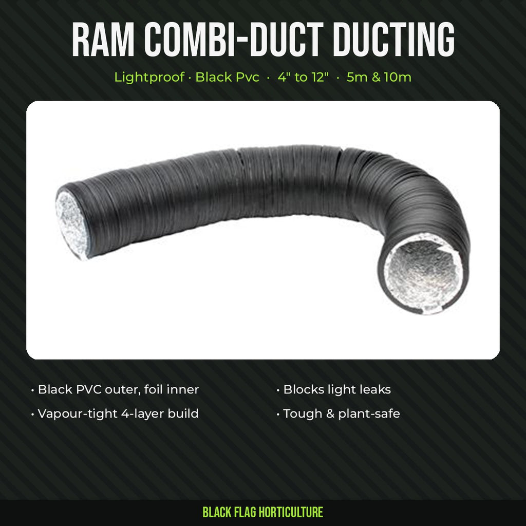 RAM Combi-Duct lightproof black ducting, 4 to 12 inch, 5m and 10m