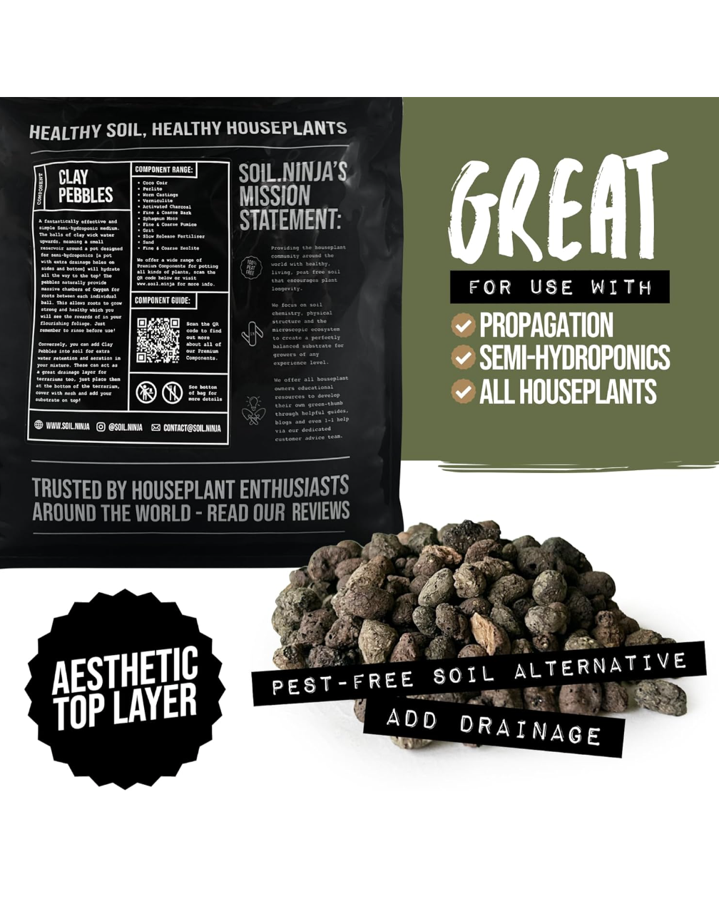 Soil Ninja LECA Clay Pebbles Expanded Aggregate Hydroponic Plant Medium Multi Size