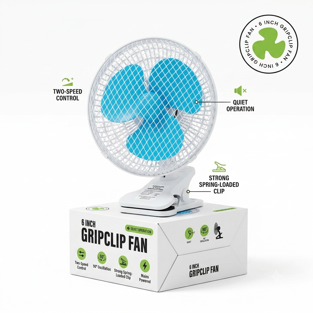 6 Inch GripClip Fan - Two Speed Pole Mount Oscillating Fan