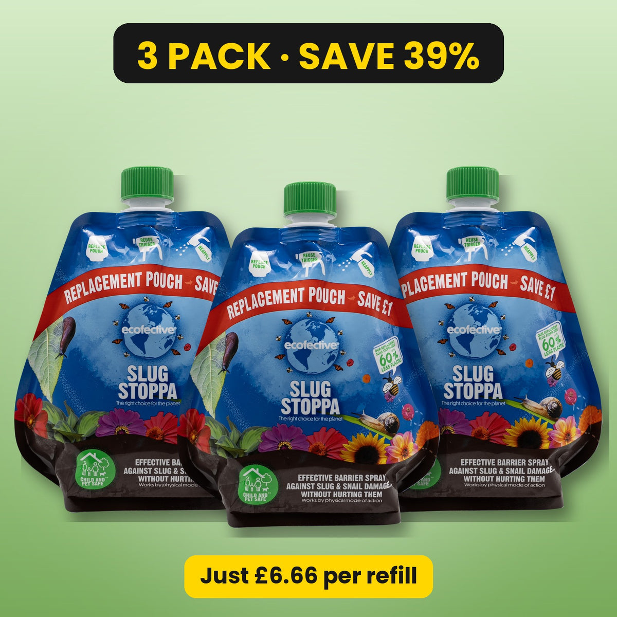 ecofective Slug Stoppa 1L refill pouch – 3 pack, save 39%