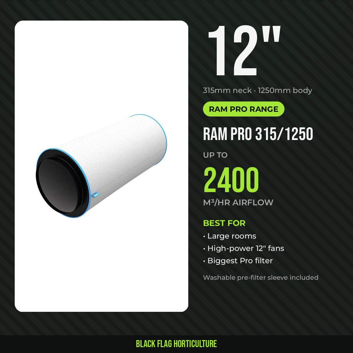 RAM Pro 315/1250 12 inch carbon filter, 2400m³/hr