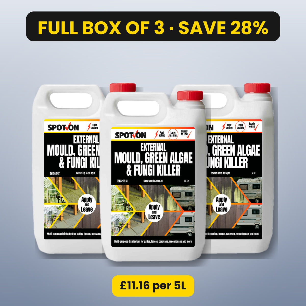 SPOT-ON Mould, Algae & Fungi Killer 5L – box of 3, save 28%